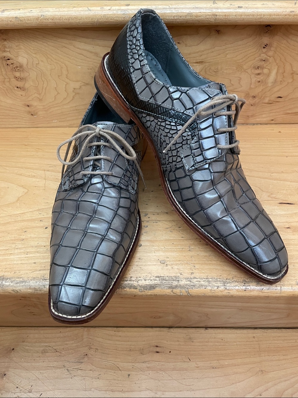 Stacy Adams|Triolo Croc/Lizard Print|LaceUp Oxfords Pebble Grey/Black |Size 11.5